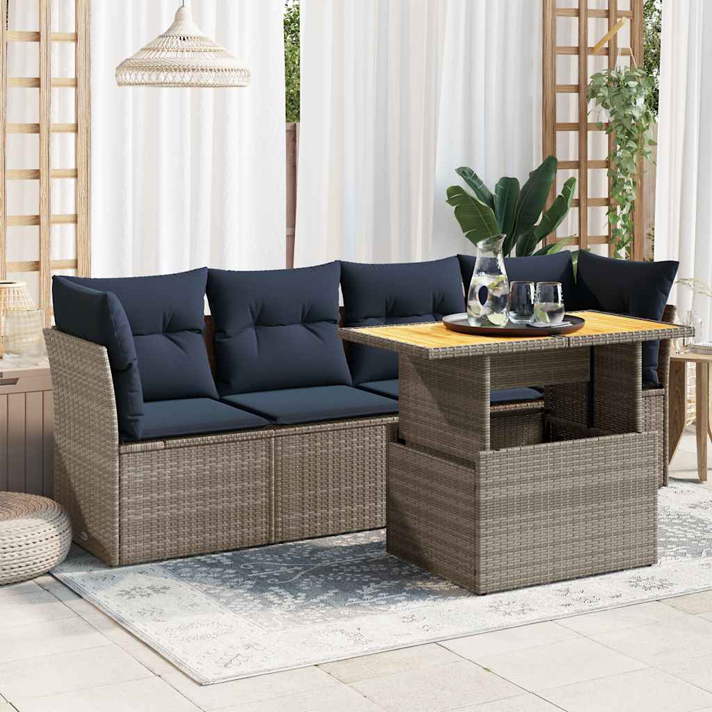 vidaXL 5-Piece Lounge Set with Cushions Poly Rattan Black