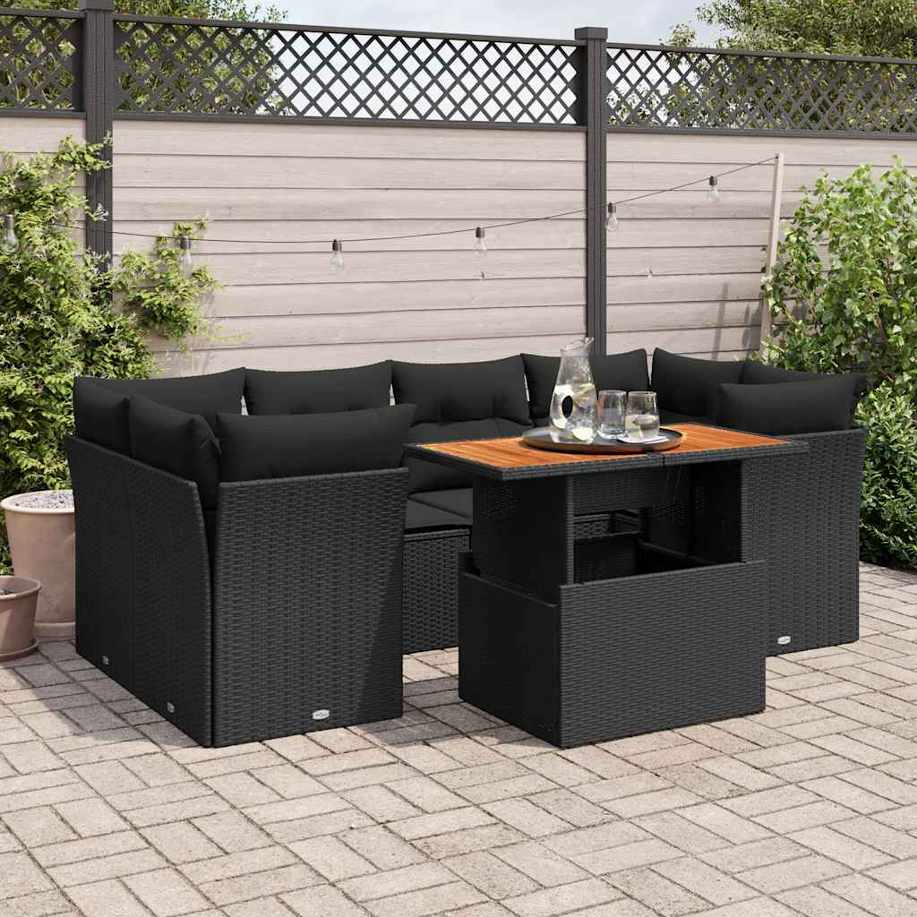 vidaXL 7-Piece Lounge Set with Cushions Poly Rattan Black