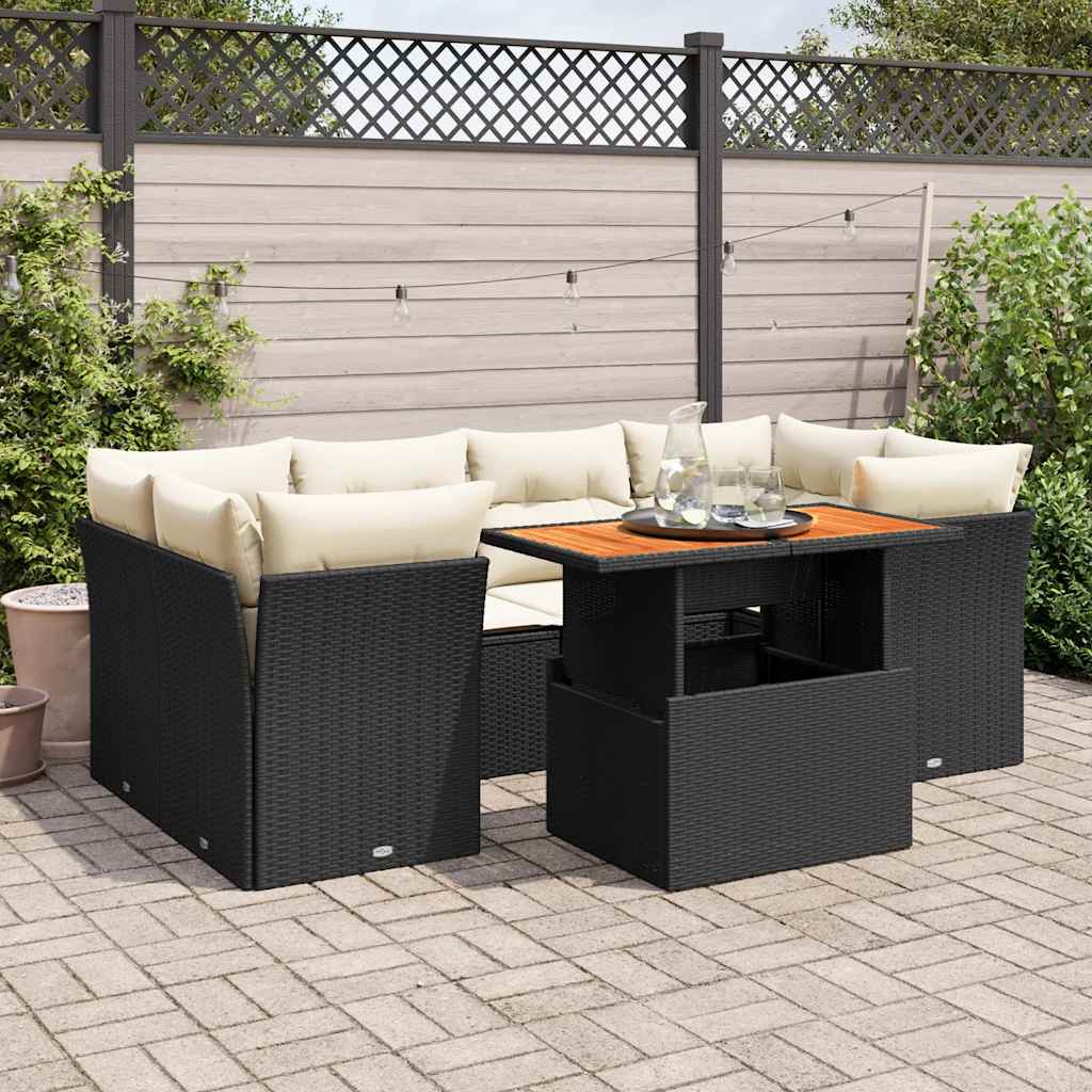 vidaXL 7-Piece Lounge Set with Cushions Poly Rattan Black