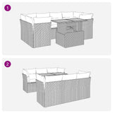 vidaXL 7-Piece Lounge Set with Cushions Poly Rattan Black