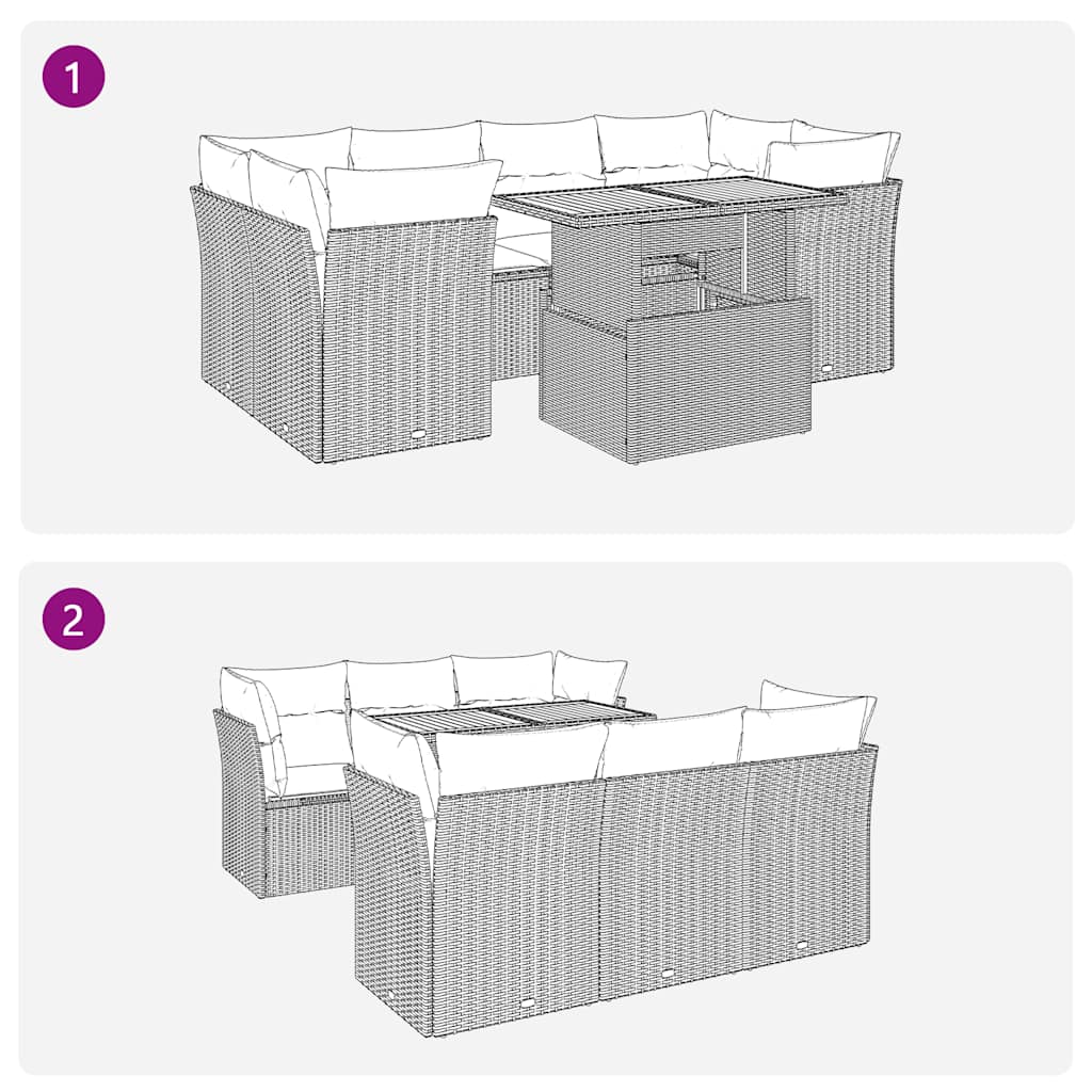 vidaXL 7-Piece Lounge Set with Cushions Poly Rattan Black
