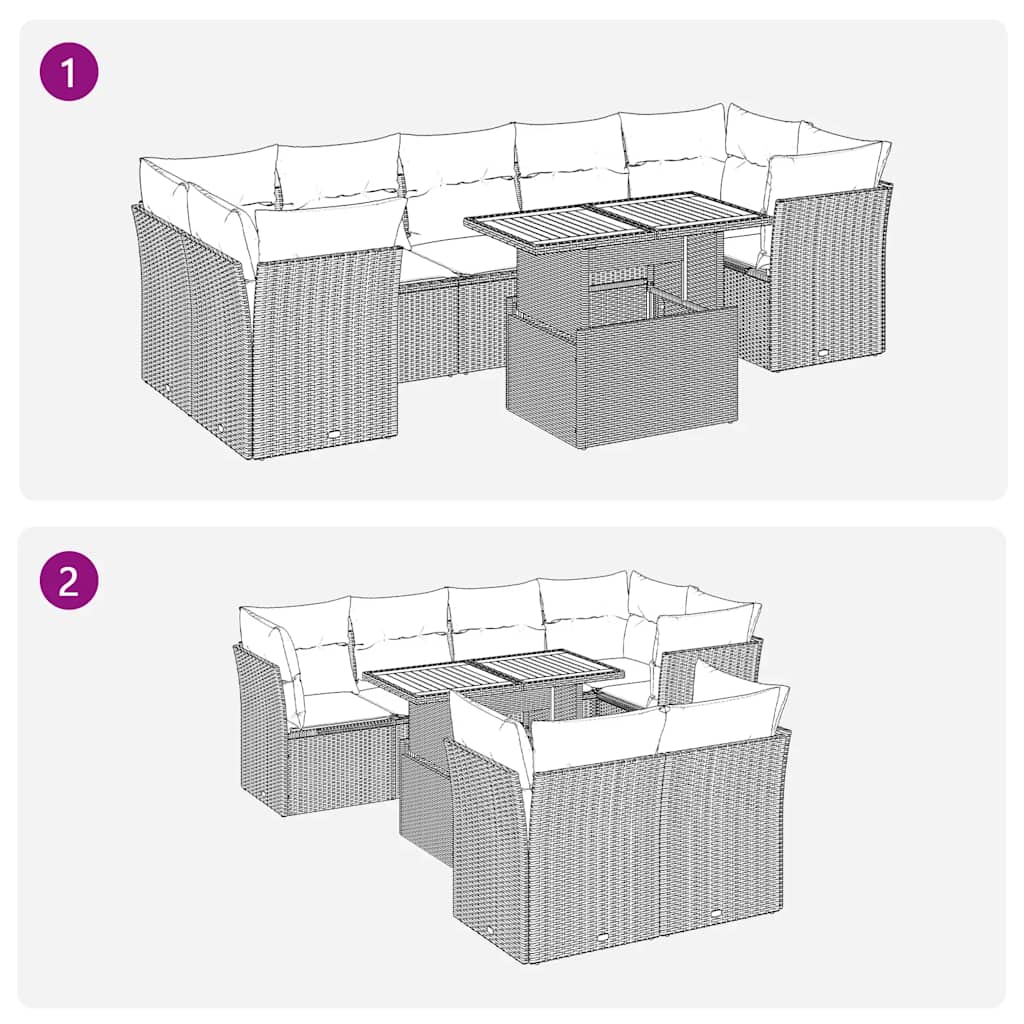 vidaXL 8-Piece Lounge Set with Cushions Poly Rattan Grey