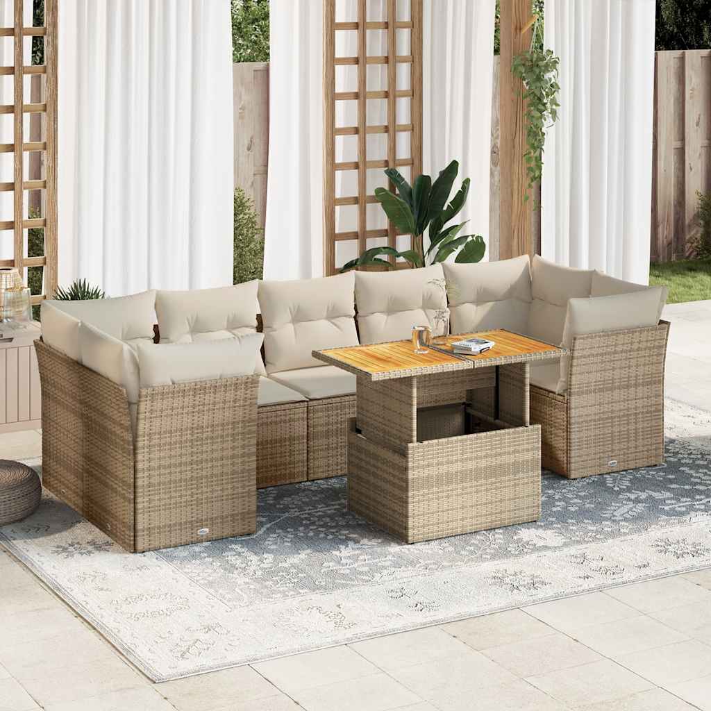 vidaXL 8-delige Loungeset met kussens poly rattan zwart