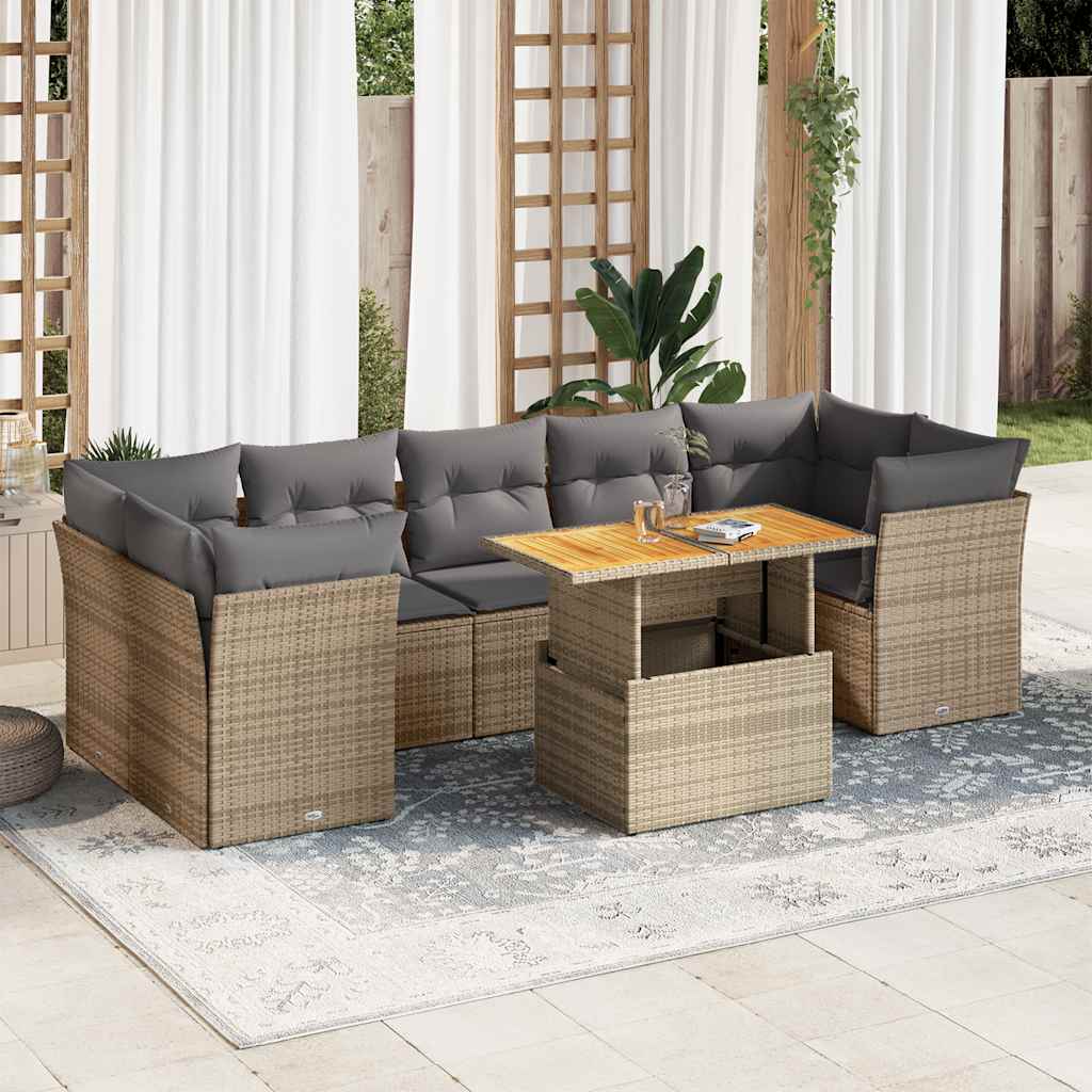 vidaXL 8-delige Loungeset met kussens poly rattan zwart