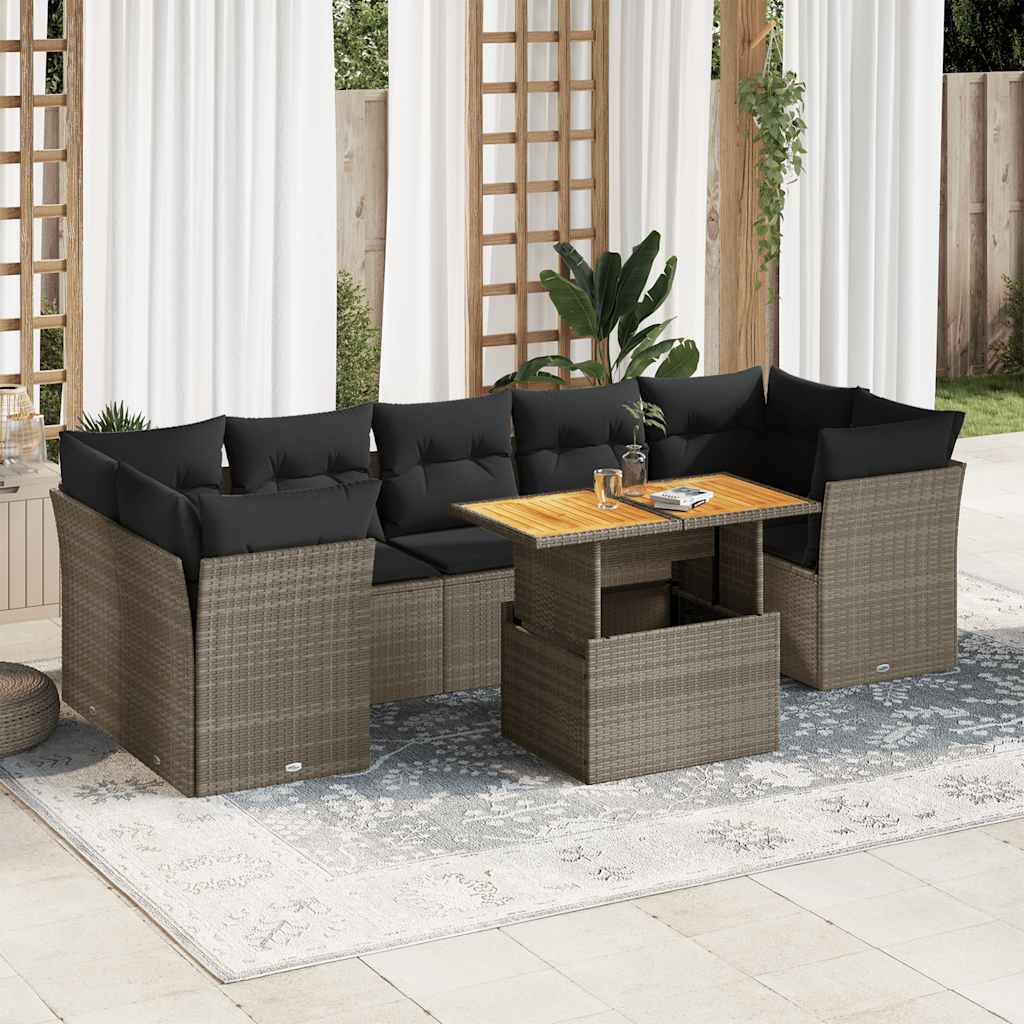 vidaXL 8-delige Loungeset met kussens poly rattan zwart