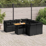 vidaXL 9-delige Loungeset met kussens poly rattan zwart