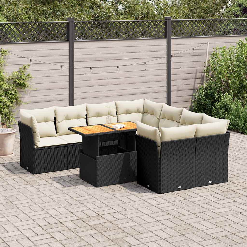 vidaXL 9-delige Loungeset met kussens poly rattan zwart