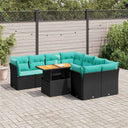 vidaXL 9-delige Loungeset met kussens poly rattan zwart