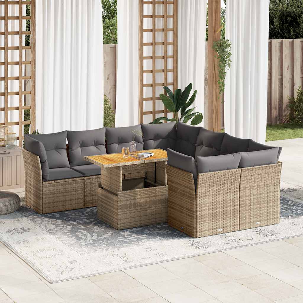 vidaXL 9-delige Loungeset met kussens poly rattan zwart