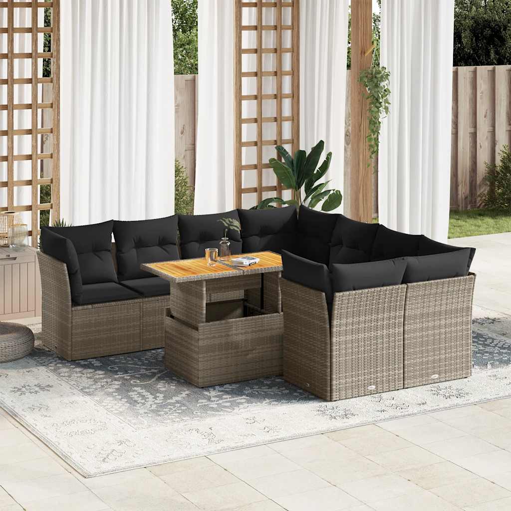 vidaXL 9-delige Loungeset met kussens poly rattan zwart