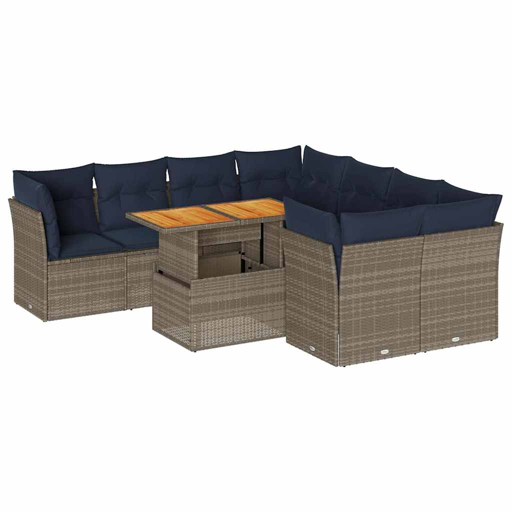 vidaXL 9-delige Loungeset met kussens poly rattan zwart