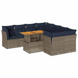vidaXL 9-delige Loungeset met kussens poly rattan zwart