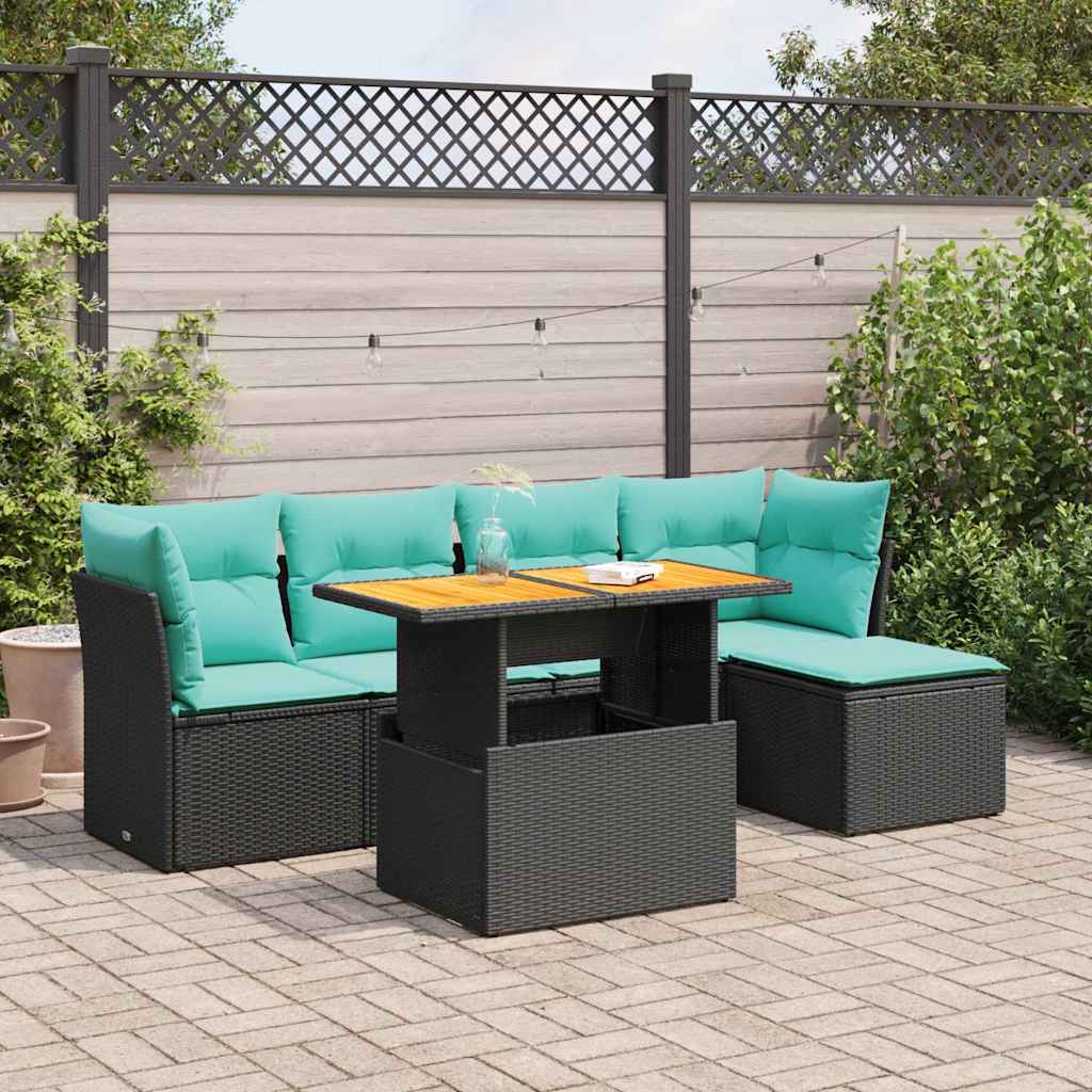 vidaXL 6-Piece Lounge Set with Cushions Poly Rattan Black