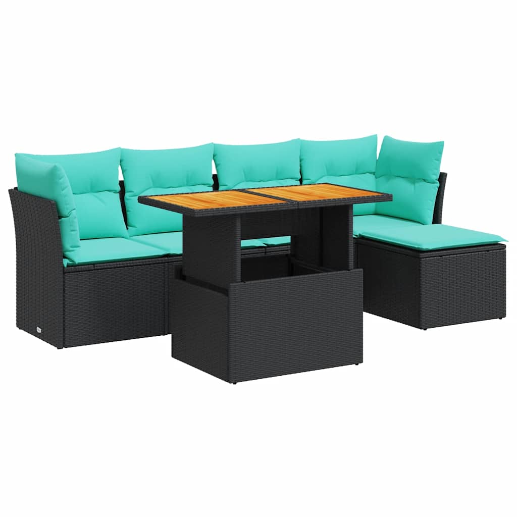 vidaXL 6-Piece Lounge Set with Cushions Poly Rattan Black