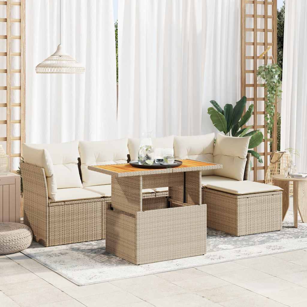 vidaXL 6-Piece Lounge Set with Cushions Poly Rattan Black