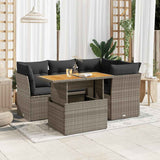 vidaXL 5-delige Loungeset met kussens poly rattan zwart