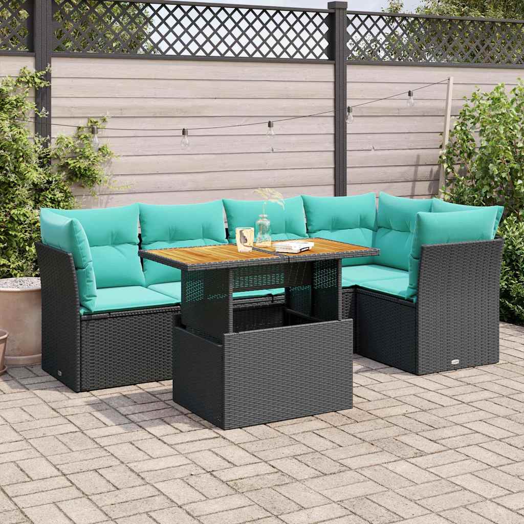 vidaXL 6-piece Lounge Set with Cushions Poly Rattan Black