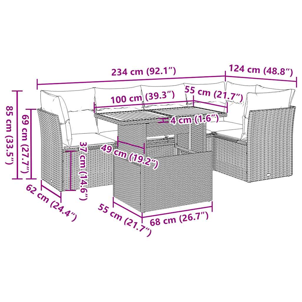 vidaXL 6-piece Lounge Set with Cushions Poly Rattan Black