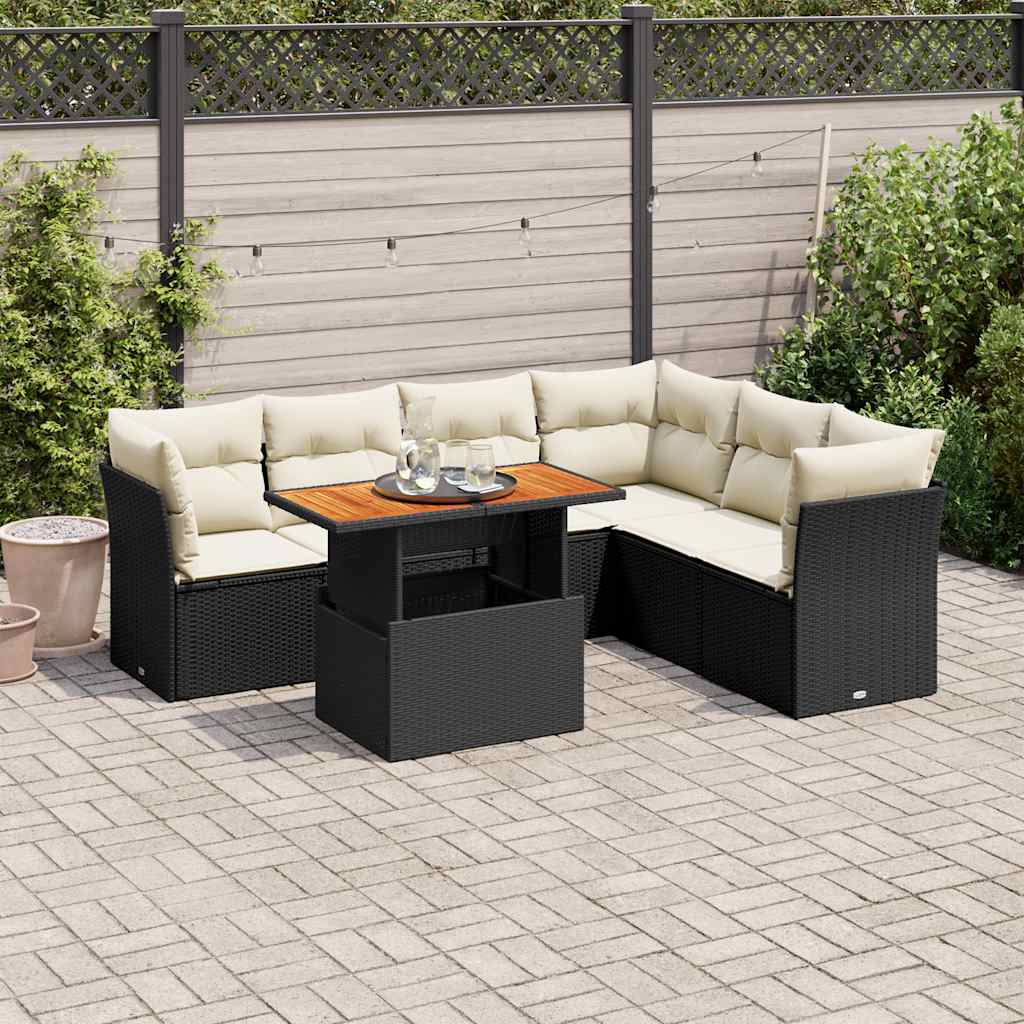 vidaXL 7-Piece Lounge Set with Cushions Poly Rattan Black