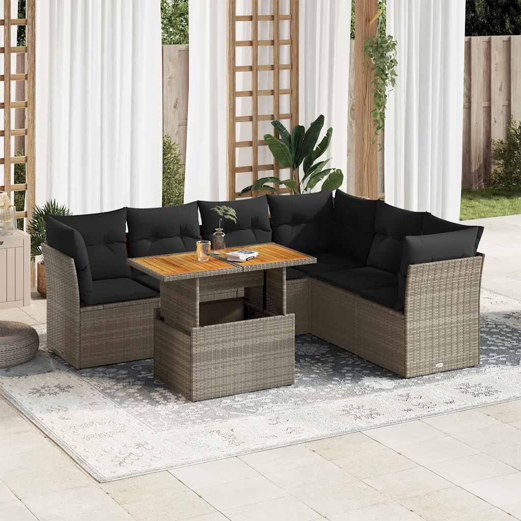 vidaXL 7-Piece Lounge Set with Cushions Poly Rattan Black