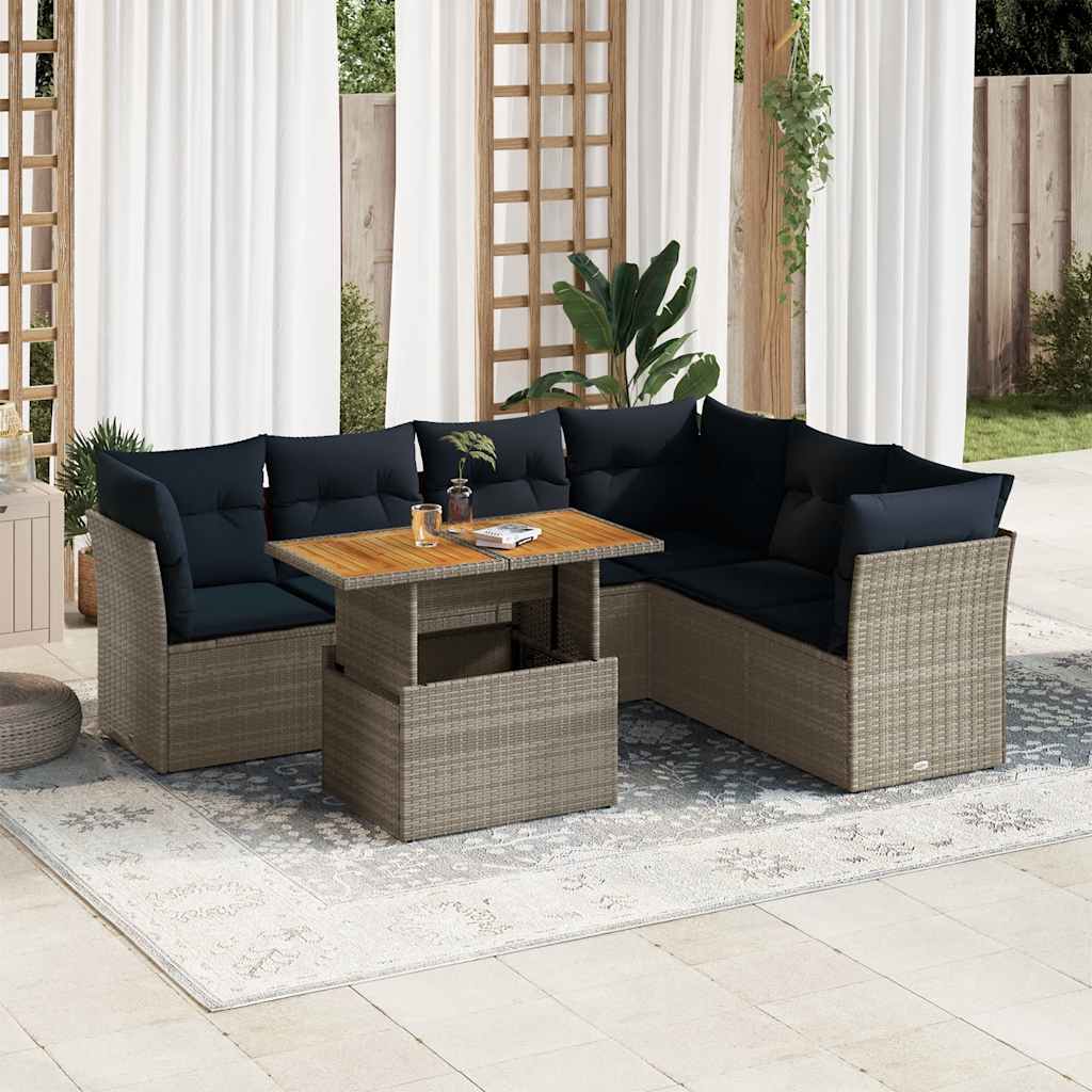 vidaXL 7-Piece Lounge Set with Cushions Poly Rattan Grey