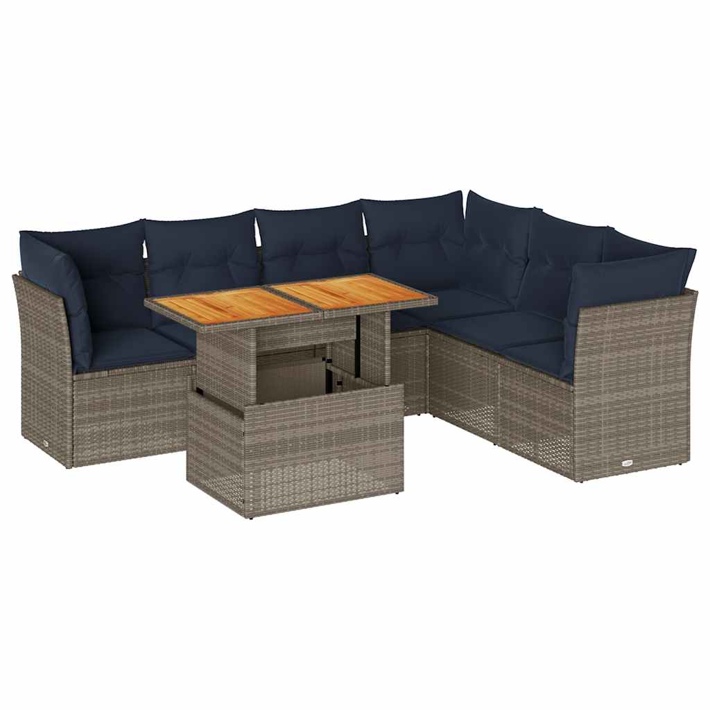 vidaXL 7-Piece Lounge Set with Cushions Poly Rattan Grey