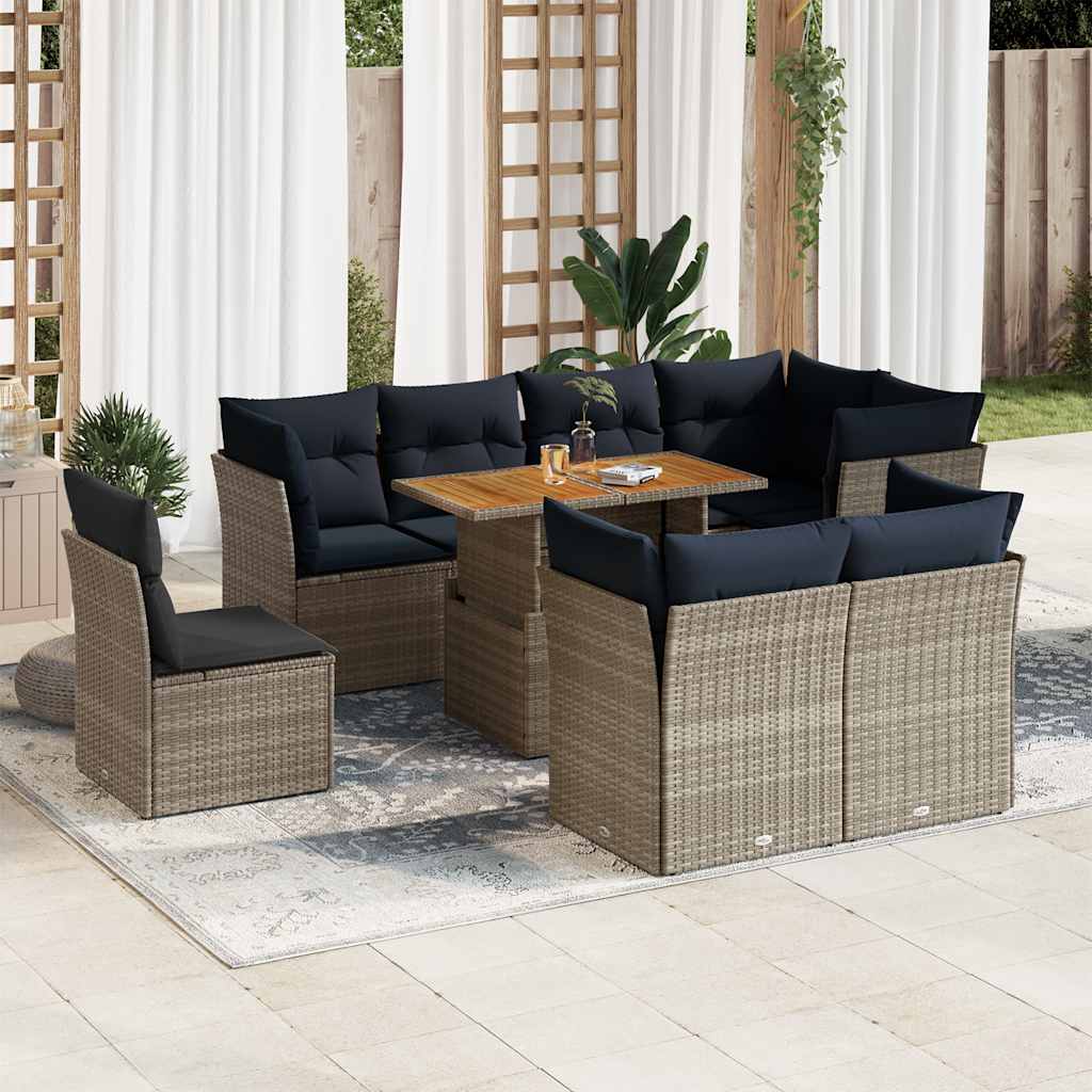 vidaXL 9-piece Lounge Set with Cushions Poly Rattan Grey