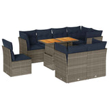 vidaXL 9-piece Lounge Set with Cushions Poly Rattan Grey