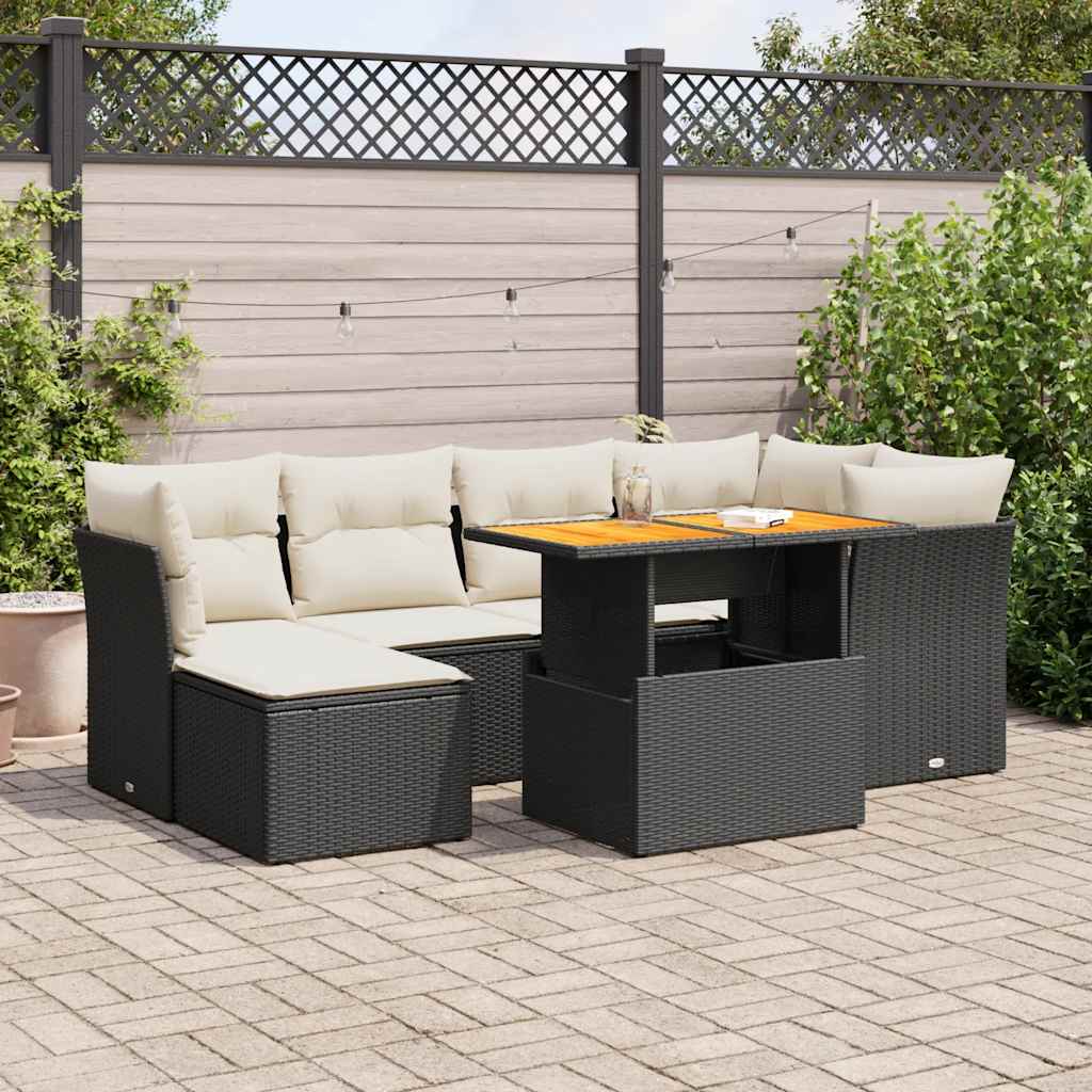 vidaXL 7-Piece Lounge Set with Cushions Poly Rattan Black