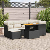 vidaXL 7-Piece Lounge Set with Cushions Poly Rattan Black