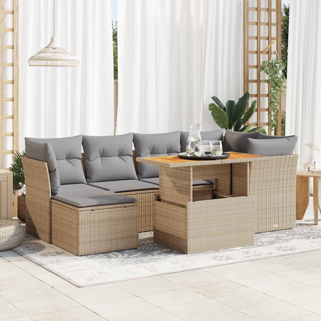vidaXL 7-Piece Lounge Set with Cushions Poly Rattan Black