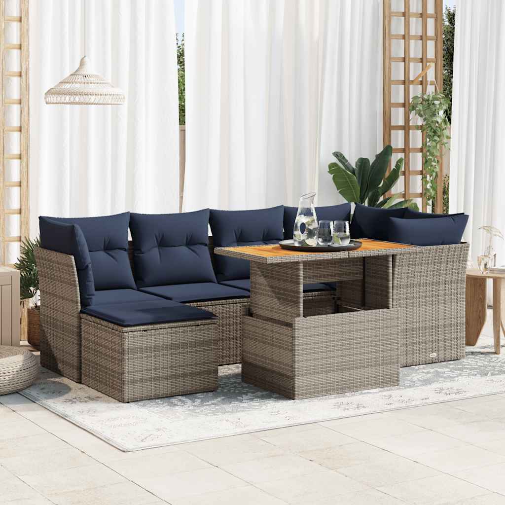 vidaXL 7-delige Loungeset met kussens poly rattan zwart