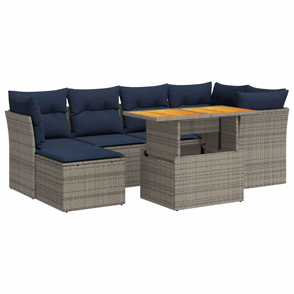 vidaXL 7-delige Loungeset met kussens poly rattan zwart