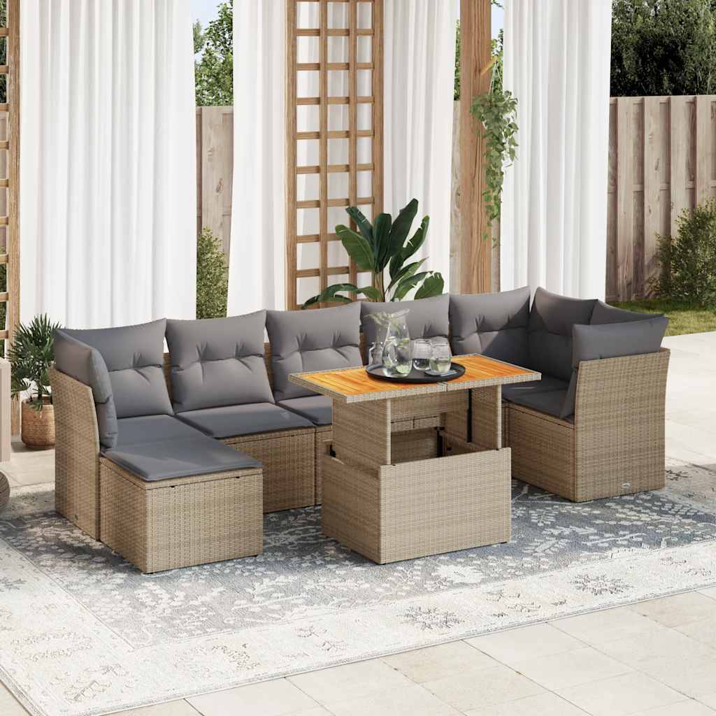 vidaXL 8-delige Loungeset met kussens poly rattan zwart