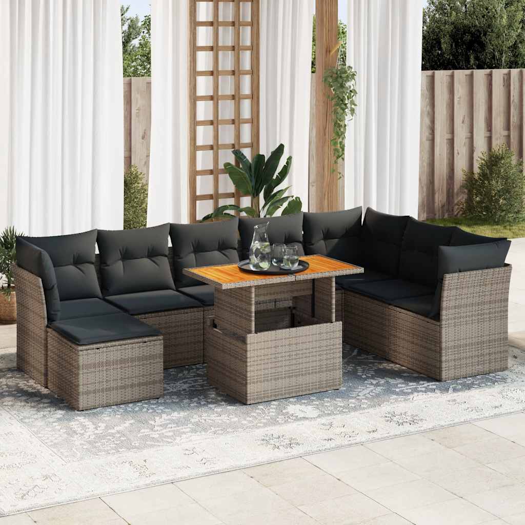 vidaXL 9-delige Loungeset met kussens poly rattan zwart