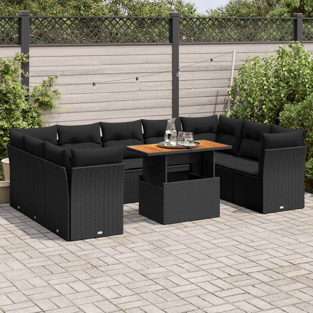 vidaXL 10-Piece Lounge Set with Cushions Poly Rattan Black