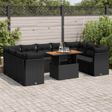 vidaXL 10-Piece Lounge Set with Cushions Poly Rattan Black