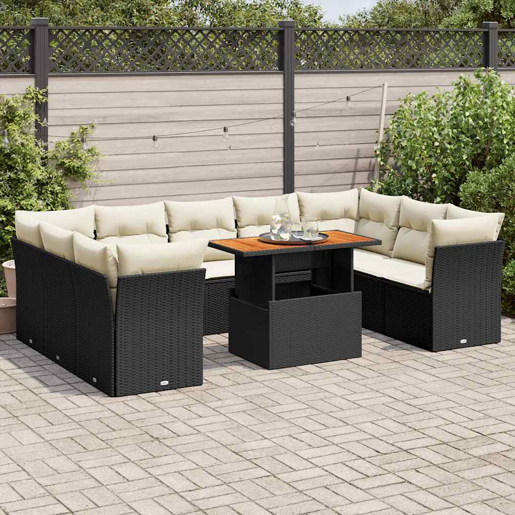 vidaXL 10-Piece Lounge Set with Cushions Poly Rattan Black