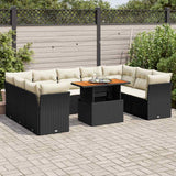vidaXL 10-Piece Lounge Set with Cushions Poly Rattan Black