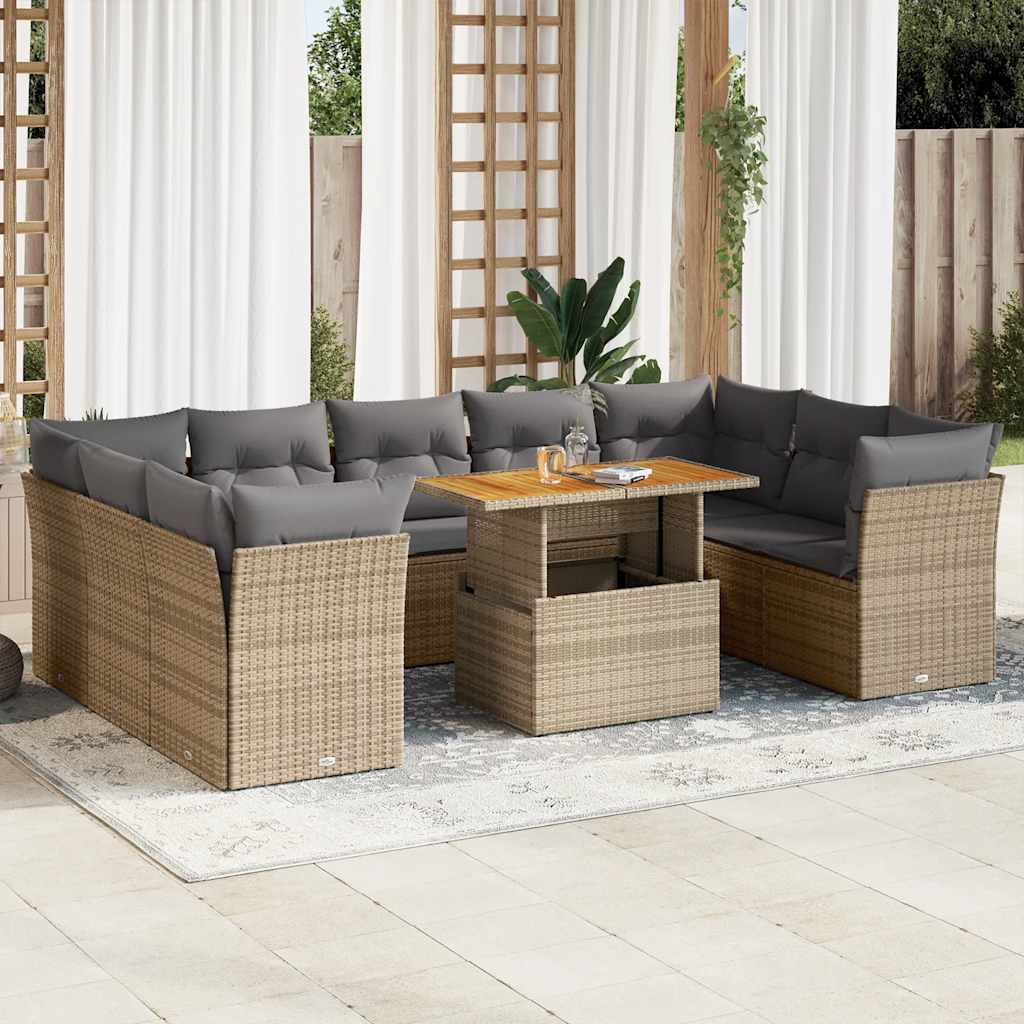 vidaXL 10-Piece Lounge Set with Cushions Poly Rattan Black