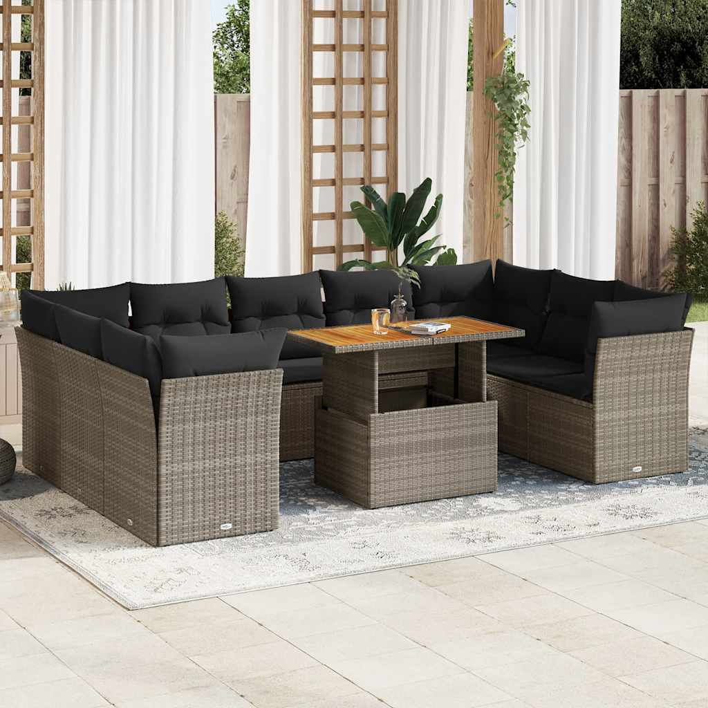 vidaXL 10-Piece Lounge Set with Cushions Poly Rattan Black