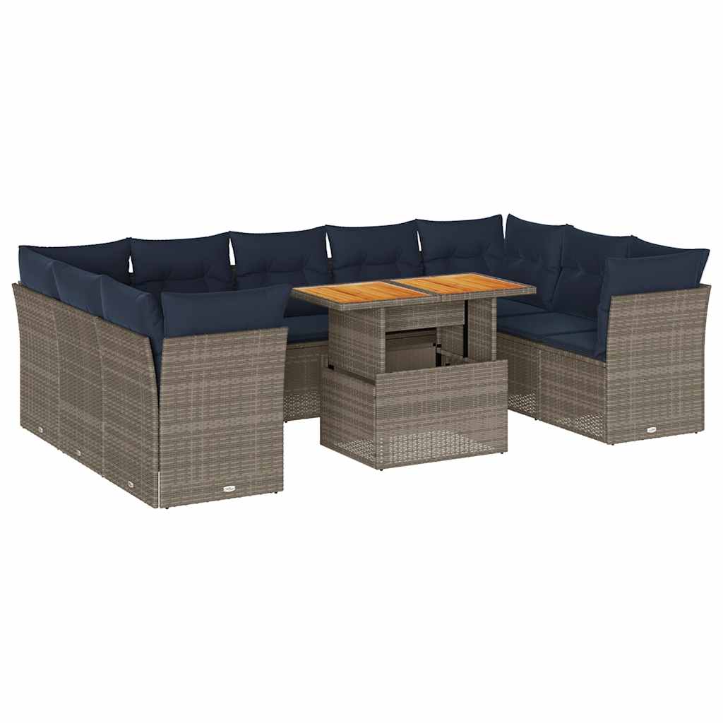 vidaXL 10-Piece Lounge Set with Cushions Poly Rattan Grey