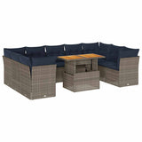 vidaXL 10-Piece Lounge Set with Cushions Poly Rattan Grey