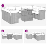 vidaXL 10-Piece Lounge Set with Cushions Poly Rattan Grey