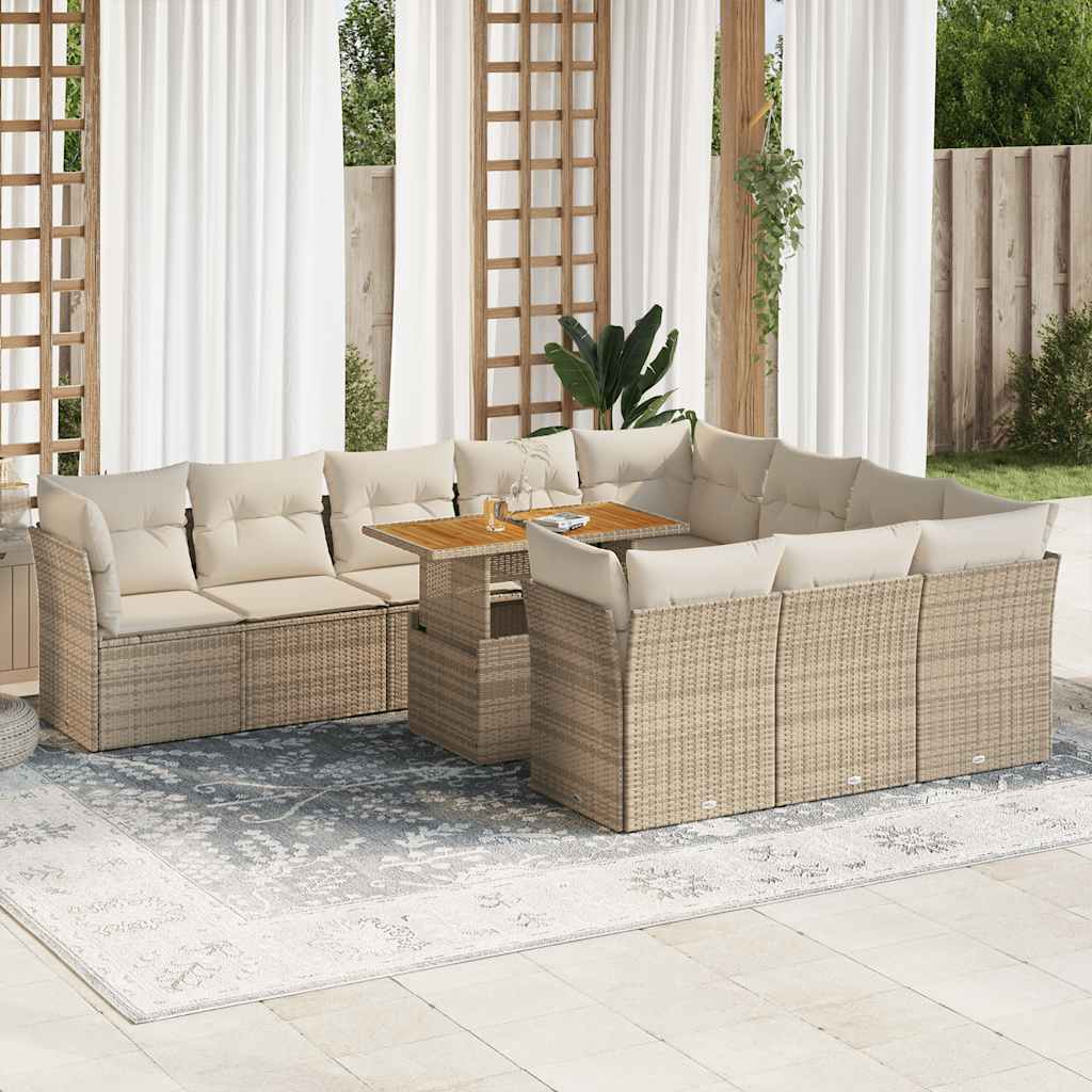 vidaXL 11-delige Loungeset met kussens poly rattan zwart
