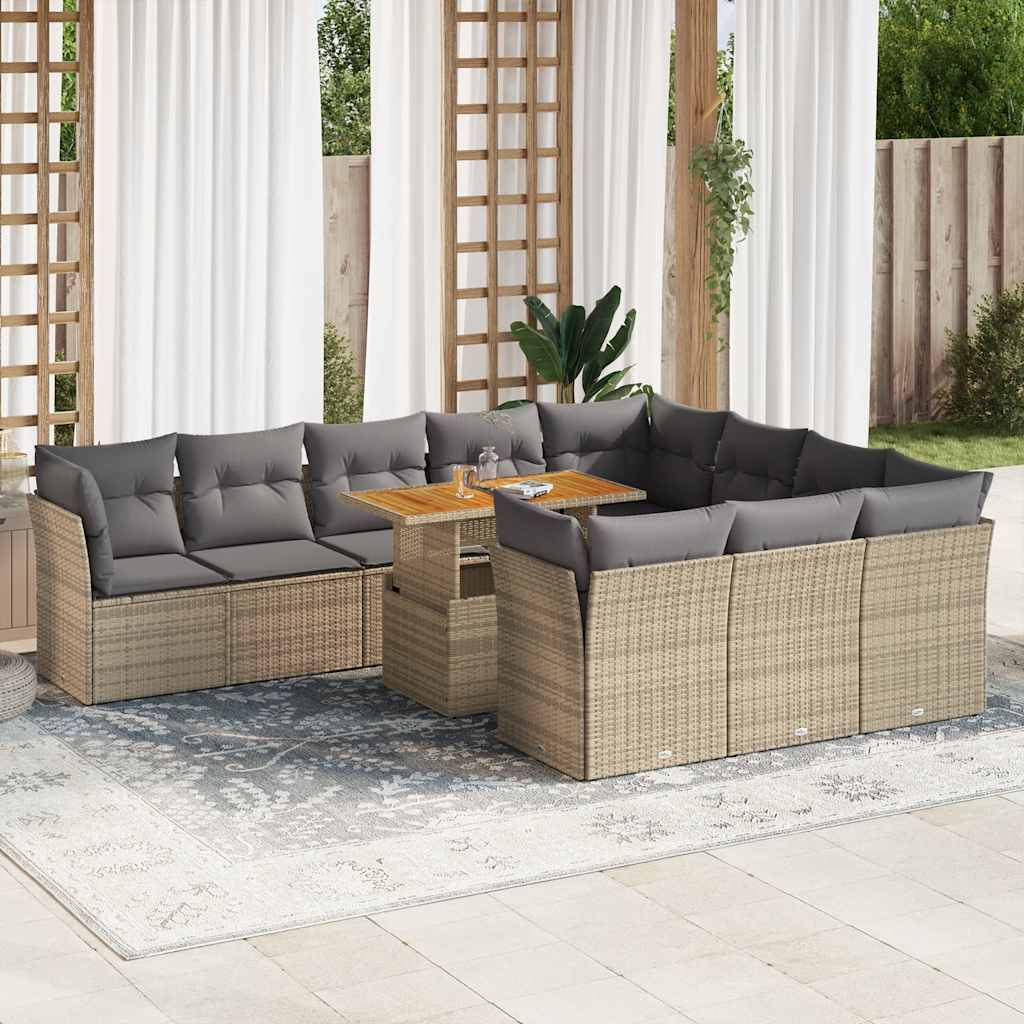vidaXL 11-delige Loungeset met kussens poly rattan zwart