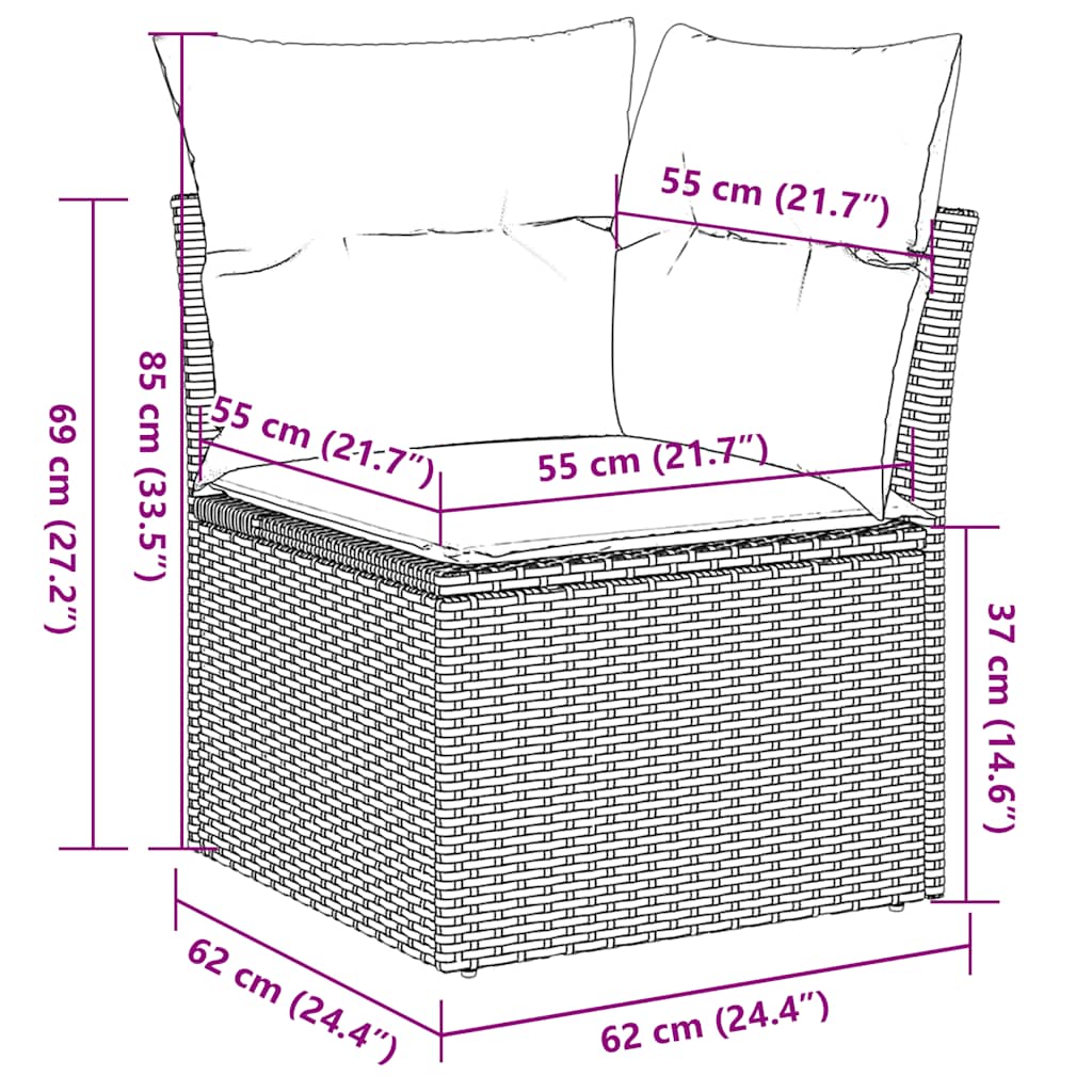 vidaXL 11-Piece Lounge Set with Cushions Poly Rattan Grey