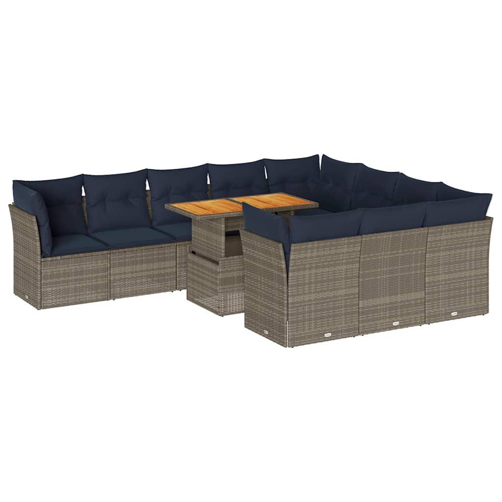 vidaXL 11-Piece Lounge Set with Cushions Poly Rattan Grey