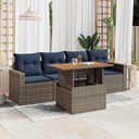 vidaXL 5-delige Loungeset met kussens poly rattan zwart