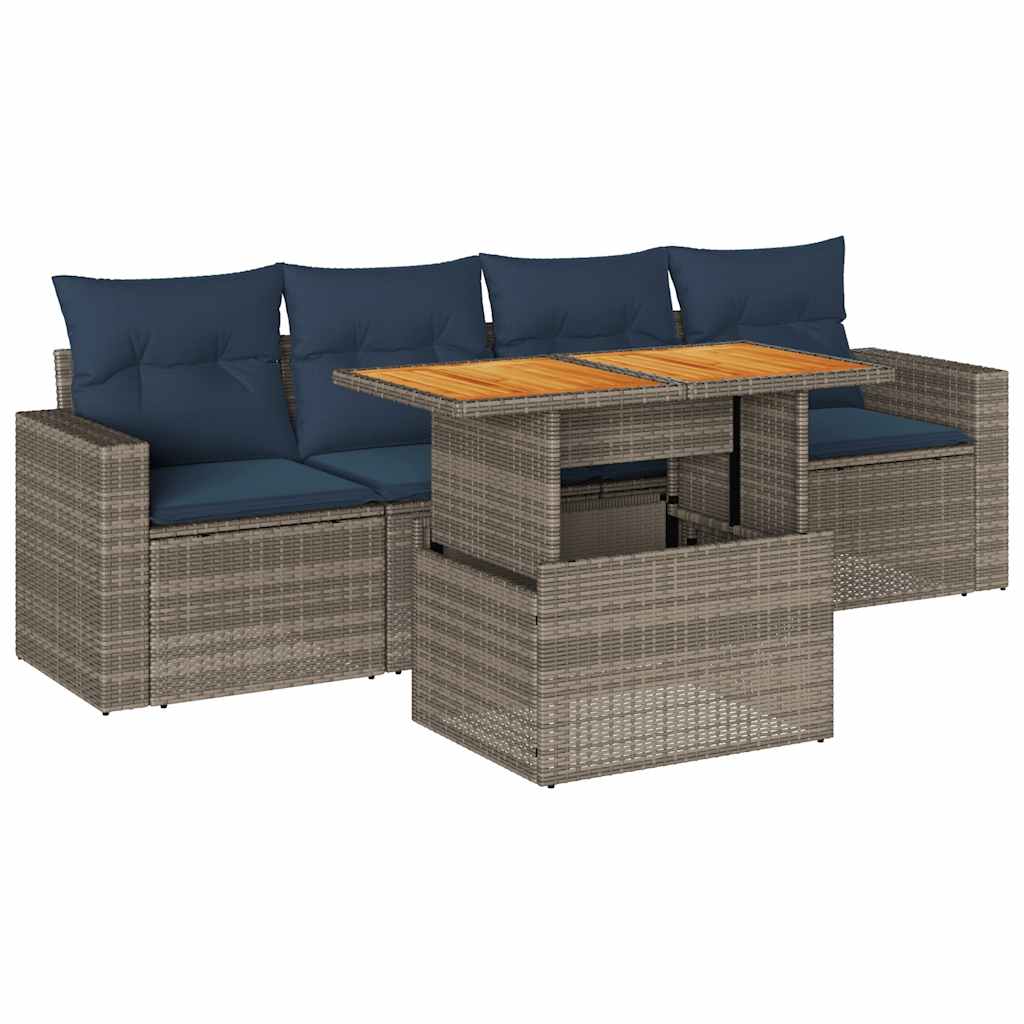 vidaXL 5-delige Loungeset met kussens poly rattan zwart